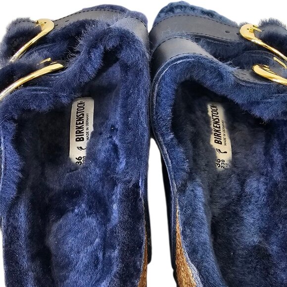 Birkenstock Arizona Big Buckle Shearling Sandals, Midnight Blue, Narrow, 36/5 - Picture 6 of 8